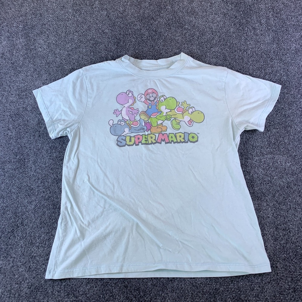 Nintendo Super Mario T-Shirt Womens Medium Light Blue Mario Yoshi Graphic Cotton
